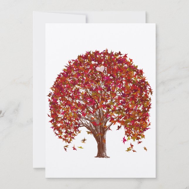Coral Burgundy Red Tree Wedding Invitation (Front)