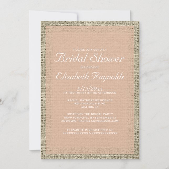 Coral Burlap Bridal Shower Invitations (Front)