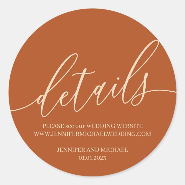 Coral Burnt Orange concept Details Signature text Classic Round Sticker (Front)
