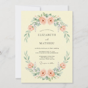 Coral Butter Yellow Wreath Wedding Invitation