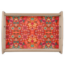 Coral Butterflies & Blooms Serving Tray