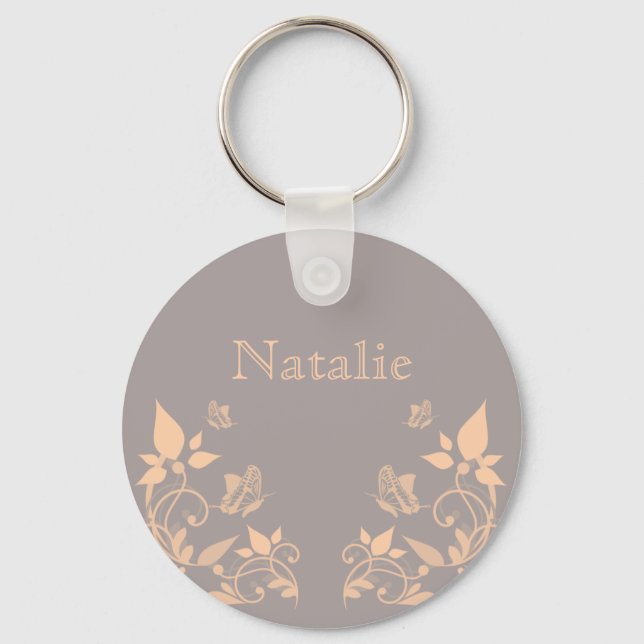 Coral Butterfly Floral Keychain (Front)