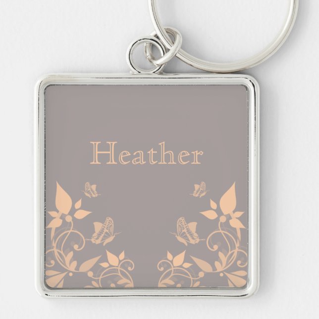 Coral Butterfly Floral Premium Keychain (Front)