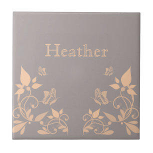Coral Butterfly Floral Tile