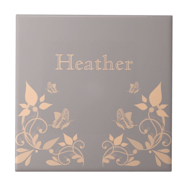 Coral Butterfly Floral Tile (Front)