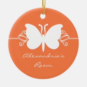 Coral Butterfly Swirls Door Hanger Ornament
