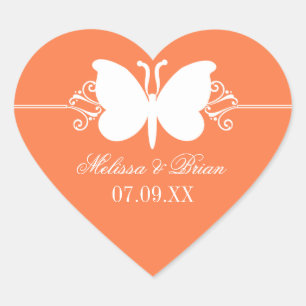 Coral Butterfly Swirls Wedding Stickers