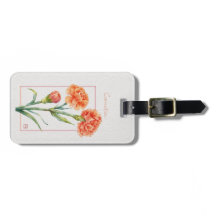 Coral  Carnation Botanical Watercolor Custom Name