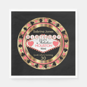 Coral Casino Poker Chip Birthday Party Napkin
