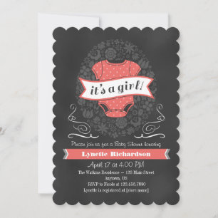 Coral Chalkboard Girl Baby Shower Invite