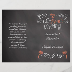 Coral Chalkboard Script Beach Wedding Program