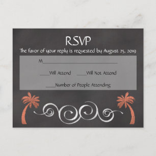Coral Chalkboard Script Beach Wedding RSVP Reply Invitation Postcard