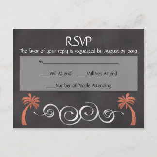 Coral Chalkboard Script Beach Wedding RSVP Reply Invitation Postcard