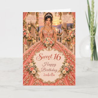 Coral & Champagne Sweet 16 Card