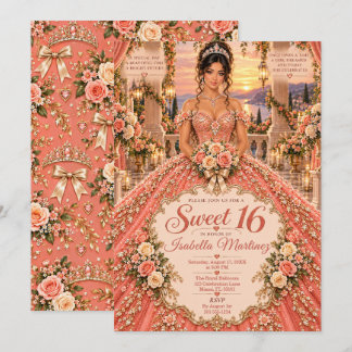 Coral & Champagne Sweet 16 Invitation