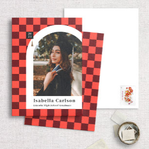 Coral Chequered Arch Photo Graduation Annoucement Announcement