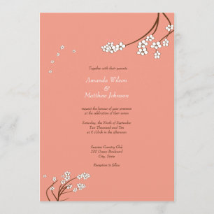Coral Cherry Blossom Wedding Invitations