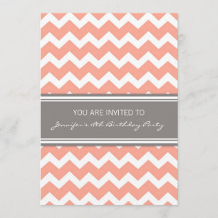 Coral Chevron 18th Birthday Party Invitations