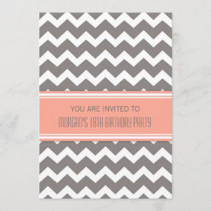Coral Chevron 18th Birthday Party Invitations