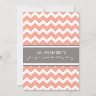 Coral Chevron 30th Birthday Party Invitations