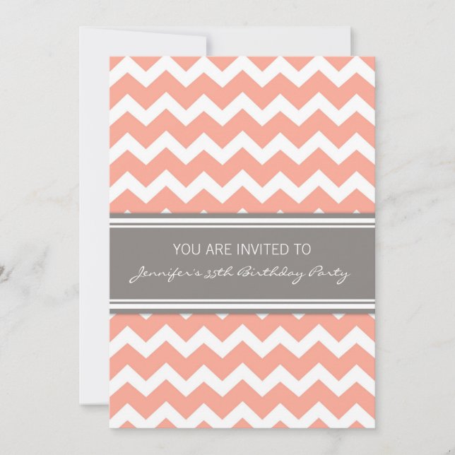 Coral Chevron 35th Birthday Party Invitations (Front)