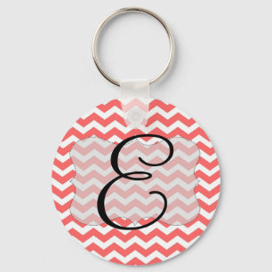 Coral Chevron Initial Keyring