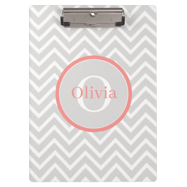 Coral Chevron Monogram Clipboard (Front)