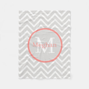 Coral Chevron Monogram Fleece Blanket