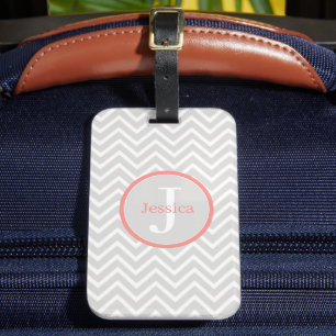Coral Chevron Monogram Luggage Tag