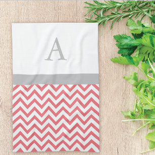 Coral Chevron Monogram Tea Towel
