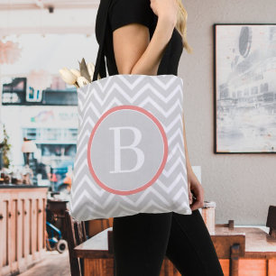 Coral Chevron Monogram Tote Bag