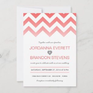 Coral Chevron Ombre Wedding Invitations