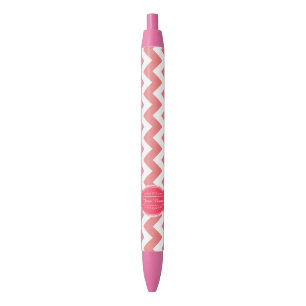 Coral Chevron with Pink Personalised Name Black Ink Pen