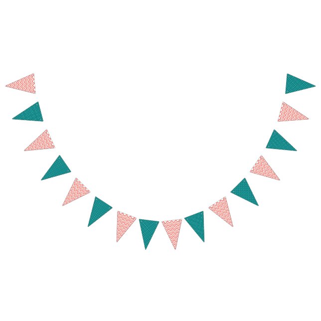 Coral Chevron with Teal Polka Dot Pattern Bunting (All)