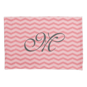 Coral chevron zigzag pattern monogram pillowcase