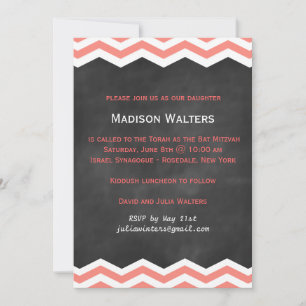 Coral Chevrons on Chalkboard Bat Mitzva Invitation