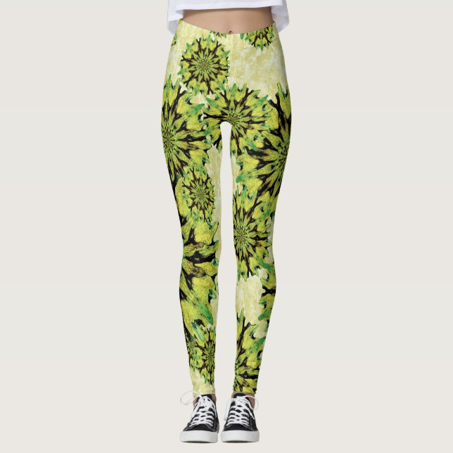 Coral Circles Tropical Green Leggings (Front)