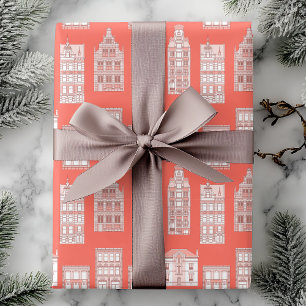 Coral City House Pattern Wrapping Paper