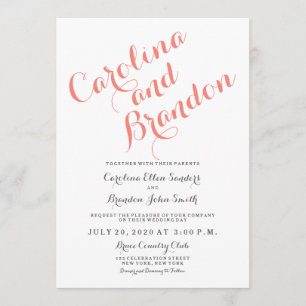 Coral Classic Script Elegant Wedding Invitation