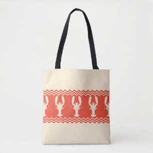 Coral Coastal Lobster Stripes Tote Bag