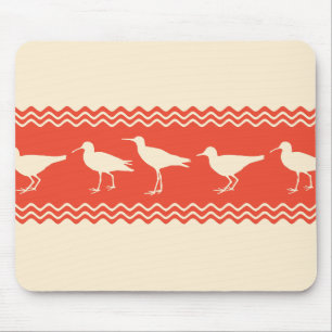 Coral Coastal Sandpiper Bird Stripes Mouse Pad