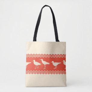 Coral Coastal Sandpiper Bird Stripes Tote Bag