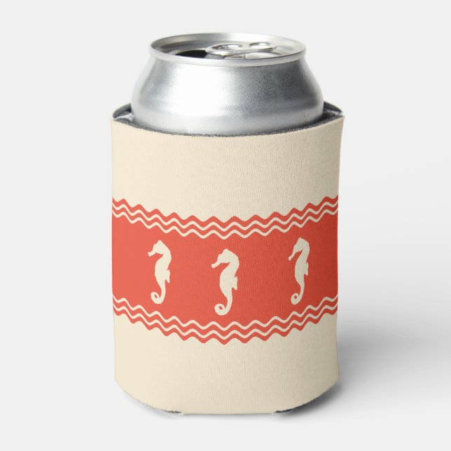 Coral Coastal Seahorses Stripes Can Cooler (Can Front)
