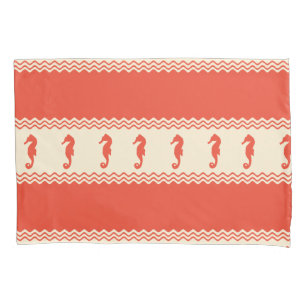 Coral Coastal Seahorses Stripes Pillowcase