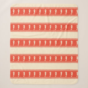 Coral Coastal Seahorses Stripes Sherpa Blanket