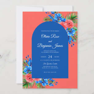 Coral Cobalt Bloom Wedding Invitation