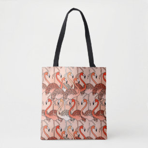 Coral Color Flamingos Tote Bag
