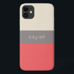 Coral Colour Block Pattern with Any Name iPhone 11 Case<br><div class="desc">With minimalist appeal,  this stylish design features a chic colour block pattern in coral,  deep taupe and sandy beige. A text template is included for personalising this case with your name,  monogram initials or other desired text. Available in other colour combinations and for a large variety of phone models.</div>