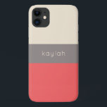 Coral Colour Block Pattern with Any Name iPhone 11 Case<br><div class="desc">With minimalist appeal,  this stylish design features a chic colour block pattern in coral,  deep taupe and sandy beige. A text template is included for personalising this case with your name,  monogram initials or other desired text. Available in other colour combinations and for a large variety of phone models.</div>