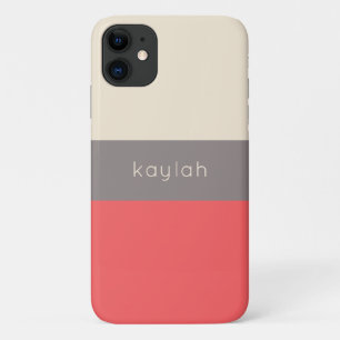 Coral Colour Block Pattern with Any Name iPhone 11 Case